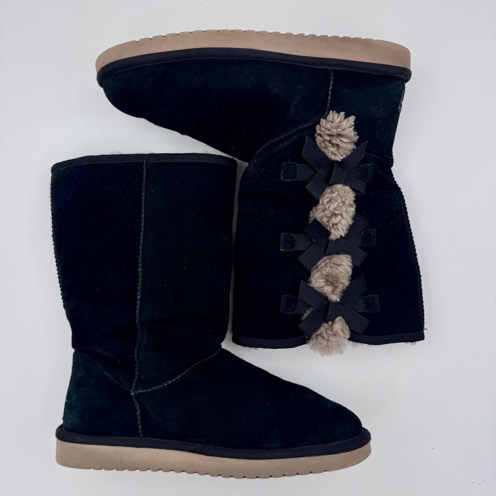 Koolaburra by UGG Victoria Tall Boots Suede Sheepskin Fur Bows Mid Calf Women 10 - Picture 2 of 10